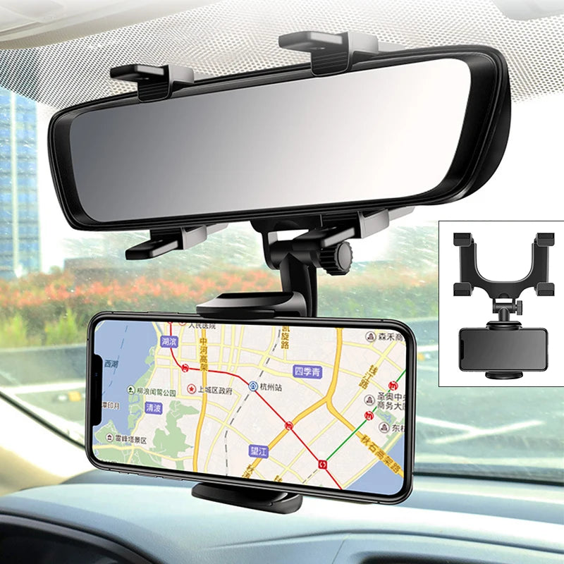360° Car Mirror Telescopic Smart Phone Holder Mount