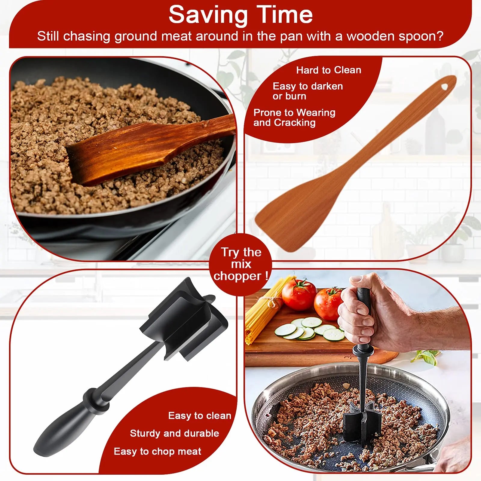 Handheld Meat Chopper, Non-Stick Meat Mincer and Manual Hamburger Meat Masher, Chicken Shredder Tool, Multifunctional Kitchen Cooking Accessory, Meat Shredding Machine, Meat Shredders