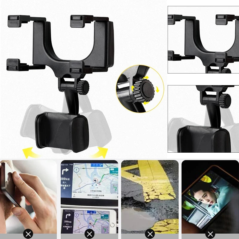360° Car Mirror Telescopic Smart Phone Holder Mount