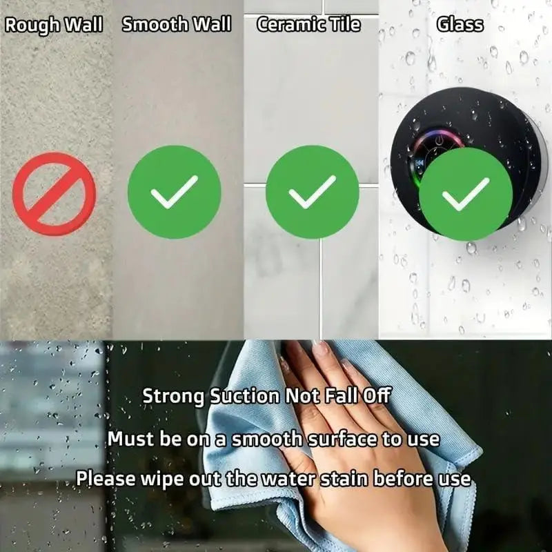 Mini Bluetooth Shower Speaker with LED Light, IPX4 Waterproof, Hands-Free, Rechargeable via Micro USB, Wireless Stereo for Beach, Shower, and Home Use