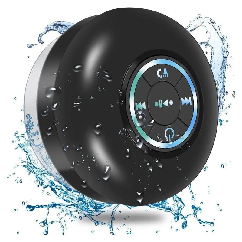 Mini Bluetooth Shower Speaker with LED Light, IPX4 Waterproof, Hands-Free, Rechargeable via Micro USB, Wireless Stereo for Beach, Shower, and Home Use
